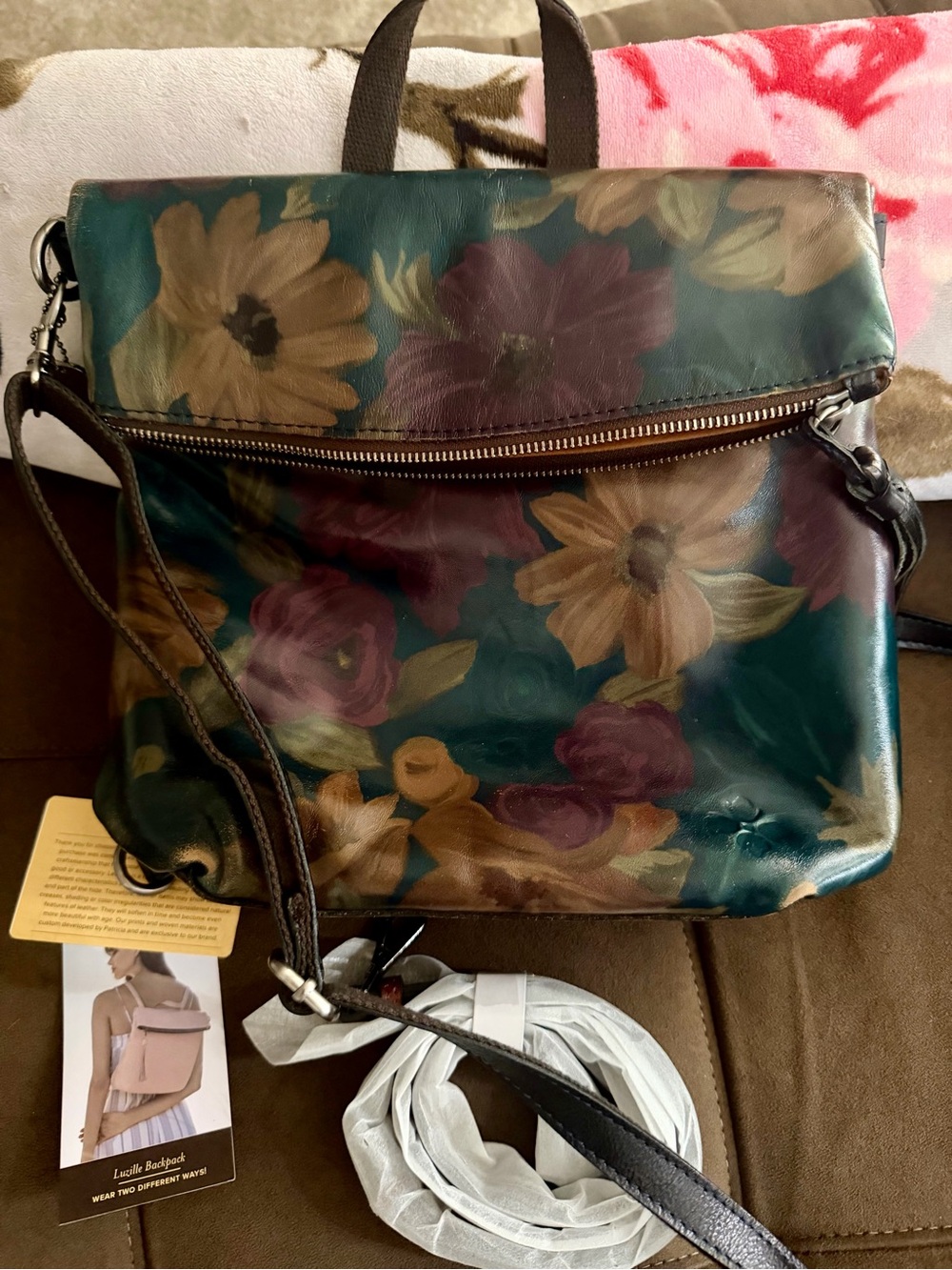 Patricia Nash Luzille Peruvian Painting Floral Leather Crossbody Bag /Backpack